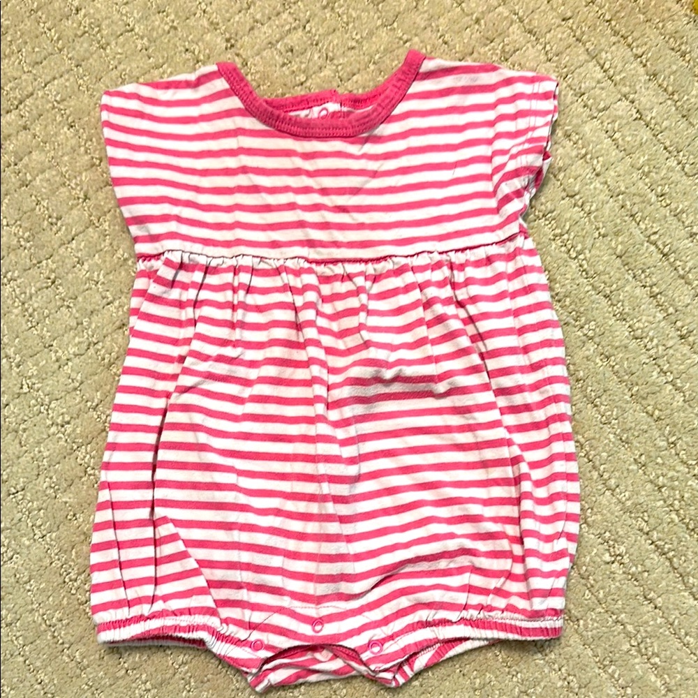 Primary Pink and White Striped Bubble Romper